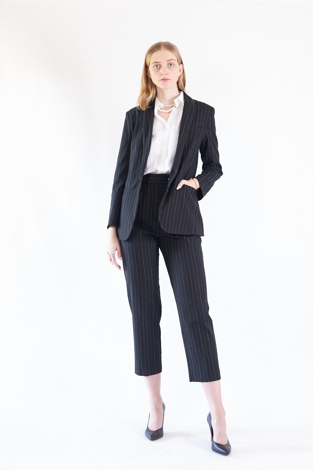 Black Pinstripes Suit Pants – Women’s Tailored Office Trousers
