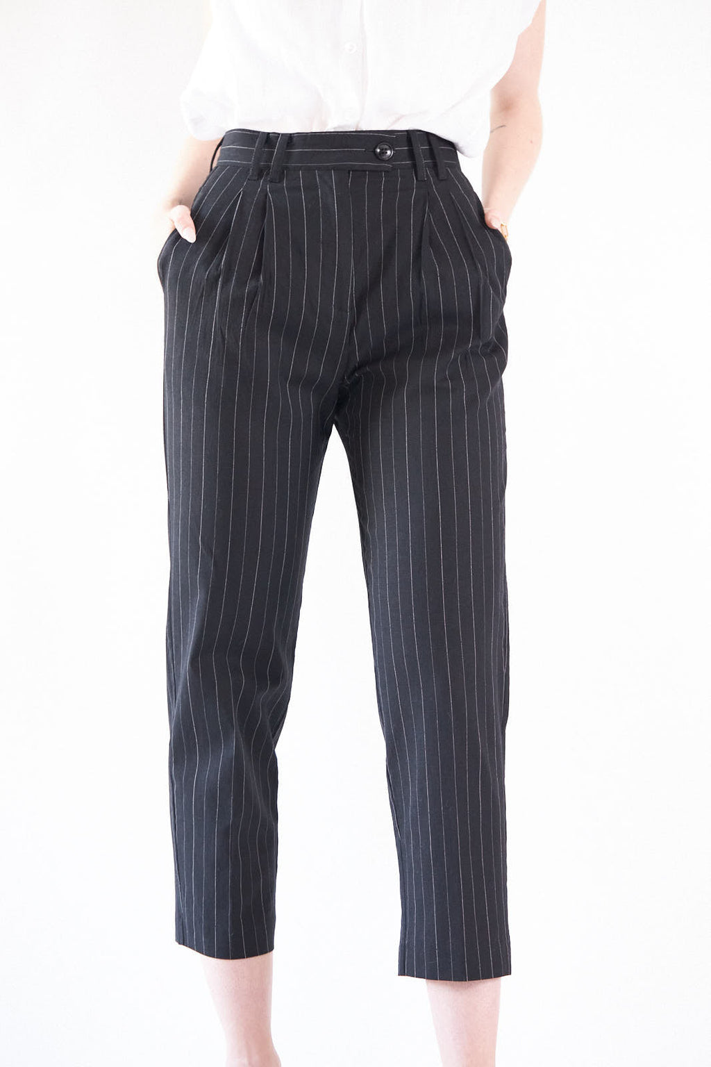 Black Pinstripes Suit Pants – Women’s Tailored Office Trousers