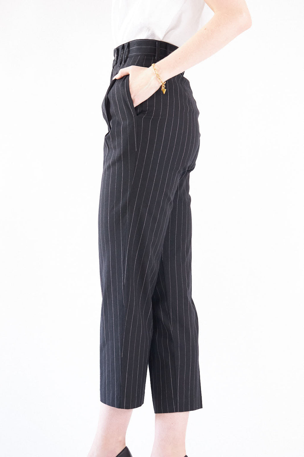Black Pinstripes Suit Pants – Women’s Tailored Office Trousers