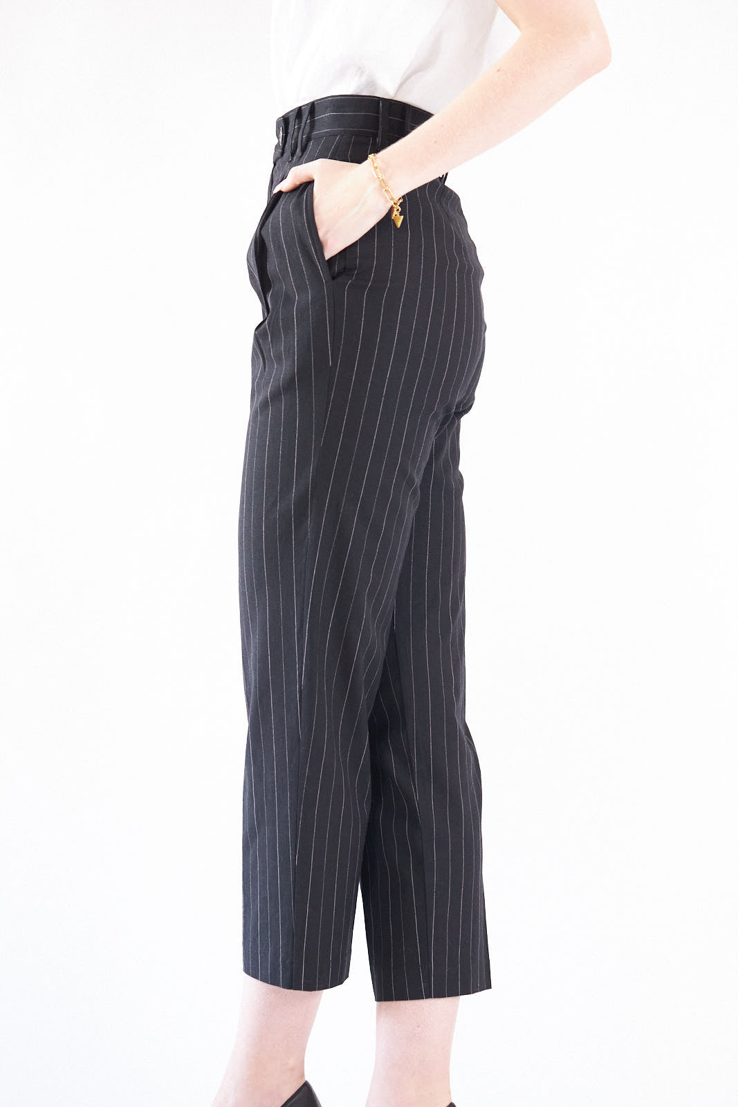 Black Pinstripes Suit Pants – Women’s Tailored Office Trousers