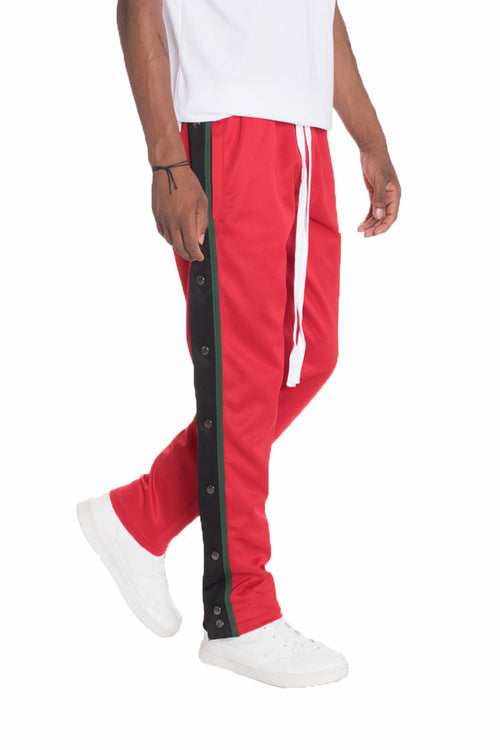 Red Lime Milo Snap Button Track Pants TP0593 with red fabric, featuring snap button details and a comfortable athletic fit.