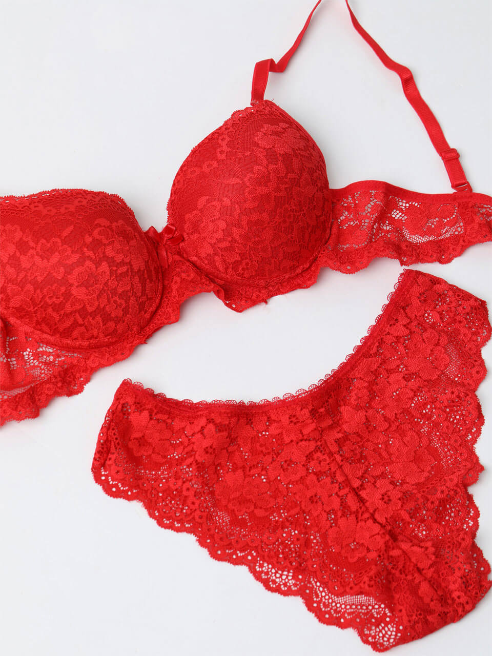 Red Lace Half Cup Bra Set
