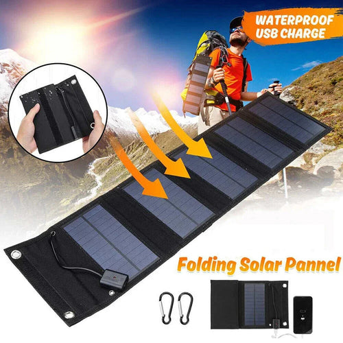Yellow Pandora portable solar panel with USB port for charging cell phones, ideal for outdoor sports and outdoor activities.