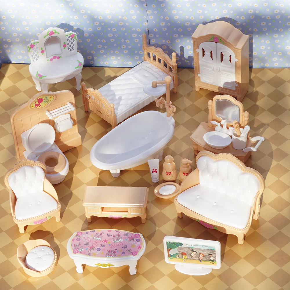 24Pcs Style Brown Miniature DollhouseFurniture Accessory Kids Toy Cute
