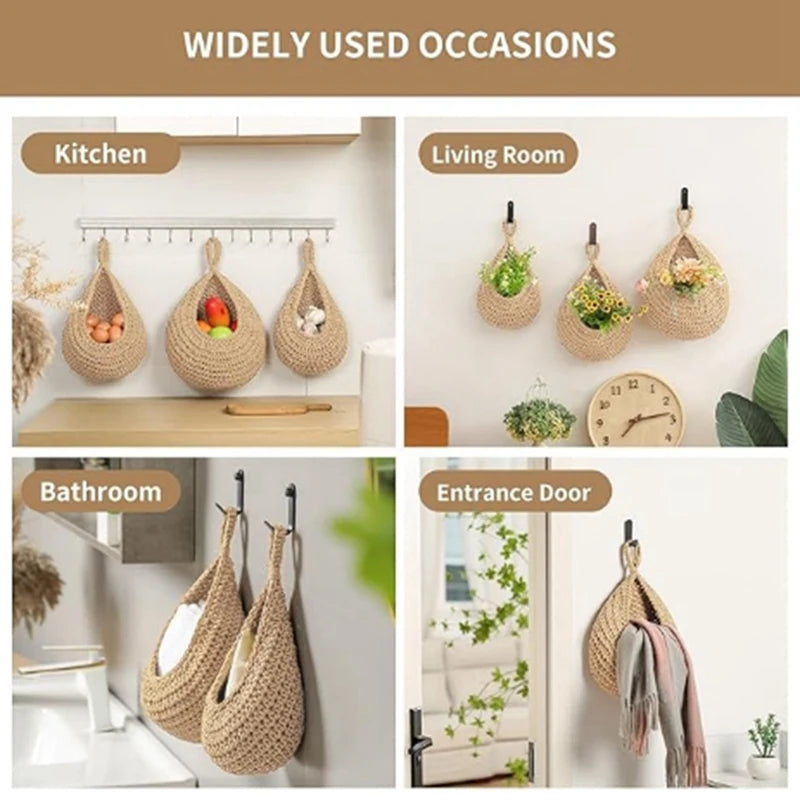 Wall Hanging Fruit Baskets For Kitchen 3 Pack Woven Produce Holder