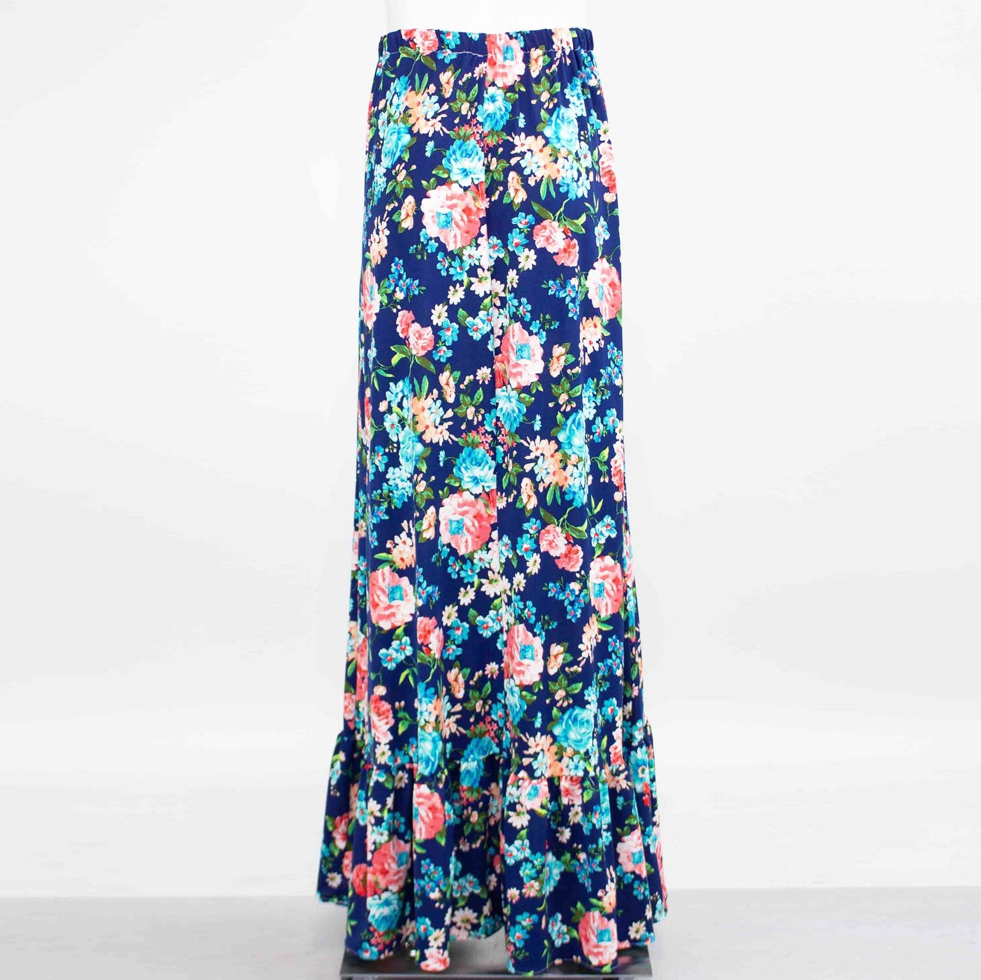 Flared Bottom Flower Maxi Skirt