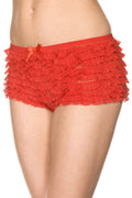 Music Legs 115-RED Micro Mesh Lace Ruffle Trim Tanga Short, Red