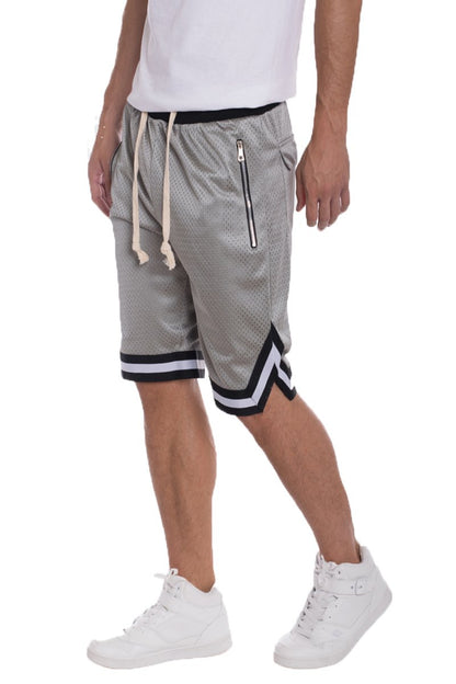 Grey Lime Milo Solid Mesh basketball shorts with breathable fabric and athletic fit, ideal for active sports and workouts.
