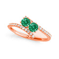 R781-EM-D-.50-14R-Si-2 0.5 14K Rose Gold Emerald Two Stone Rings,