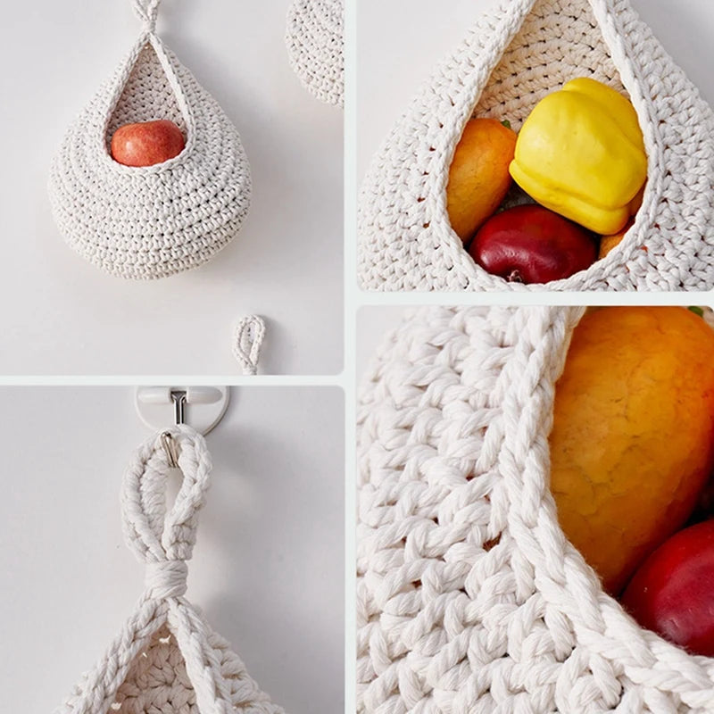 Wall Hanging Fruit Baskets For Kitchen 3 Pack Woven Produce Holder
