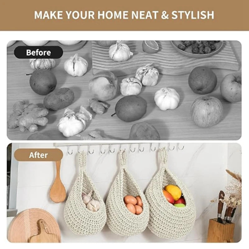 Wall Hanging Fruit Baskets For Kitchen 3 Pack Woven Produce Holder