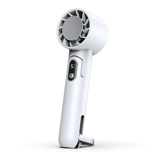 Portable refrigeration handheld fan from Maroon Asteria, featuring a compact design with integrated power bank, suitable for travel.