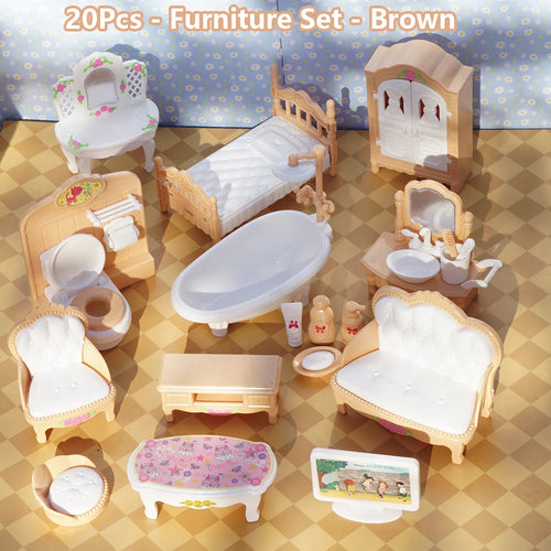 24Pcs Style Brown Miniature DollhouseFurniture Accessory Kids Toy Cute