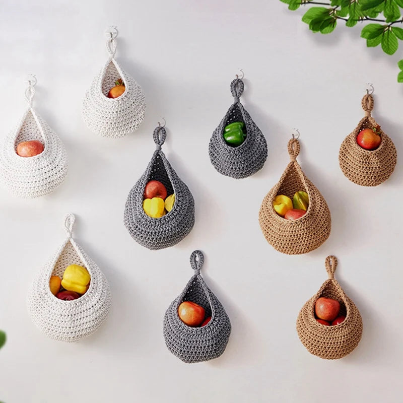 Wall Hanging Fruit Baskets For Kitchen 3 Pack Woven Produce Holder
