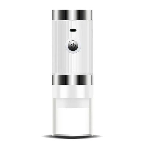 Portable electric coffee grinder by Maroon Asteria with USB charging, compact kitchen device for fresh coffee grinding.