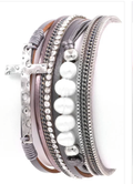 Cross and pearl multi layer magnetic bracelet
