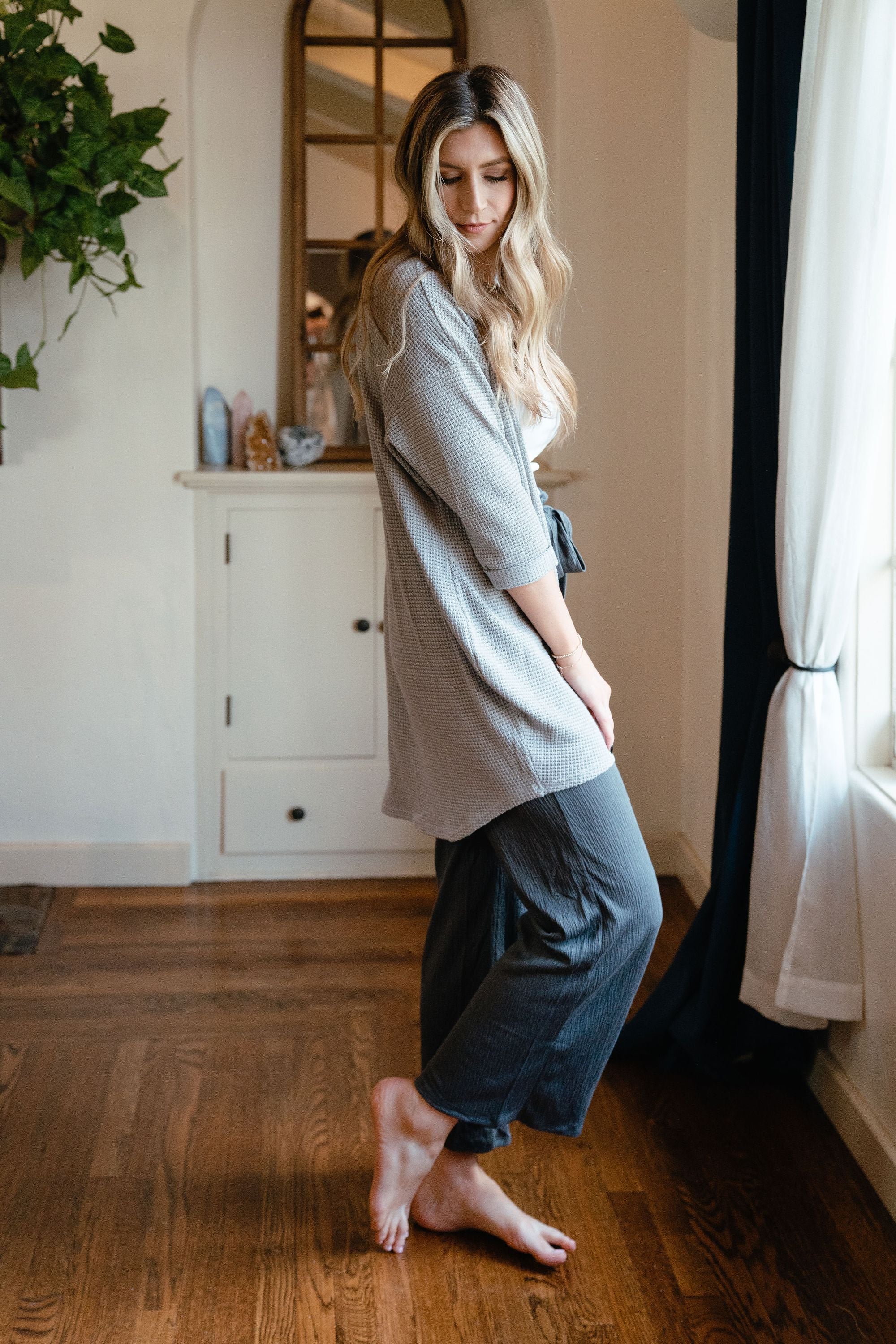Waffle Cardigan Gray