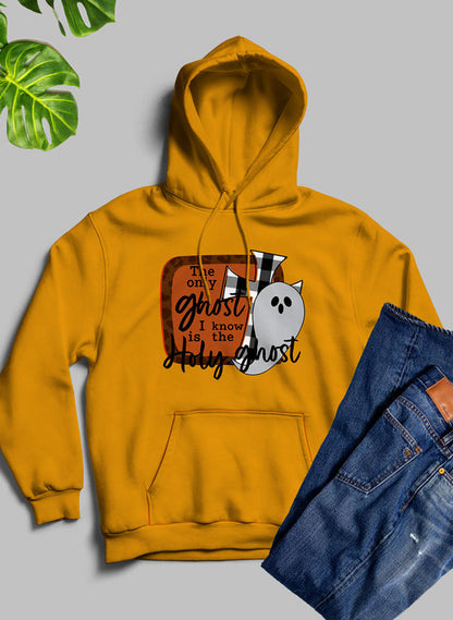 Black hoodie by Jade Thalassa featuring the design from The Only Ghost I Know T-shirt collection, shown on a mannequin.