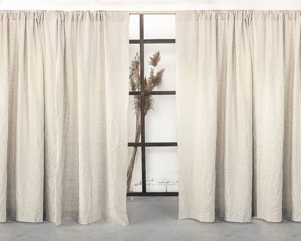 Grey linen curtain with rod pocket