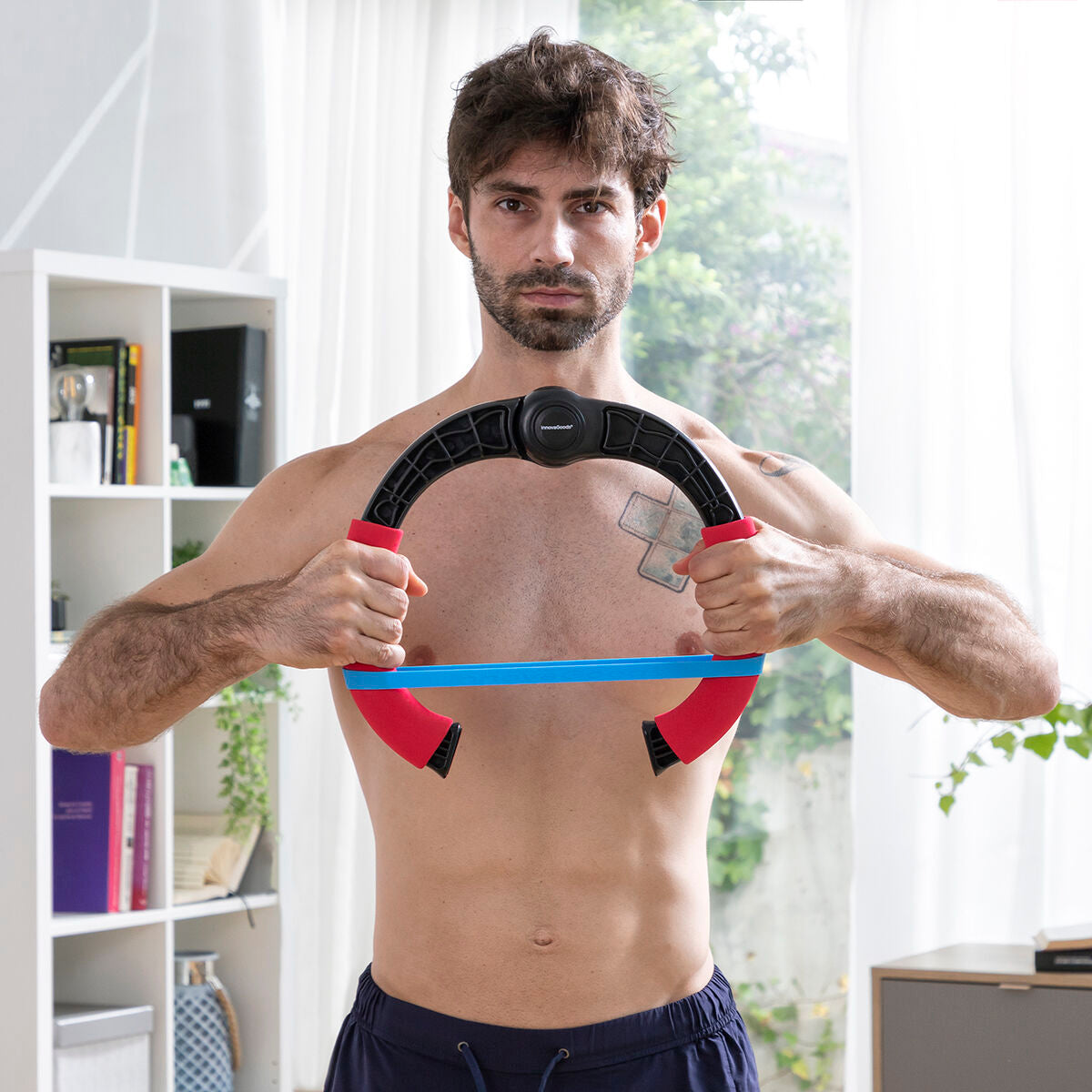 Bigbuy adjustable arm exerciser with resistance bands and exercise guide for strength training and fitness workouts.