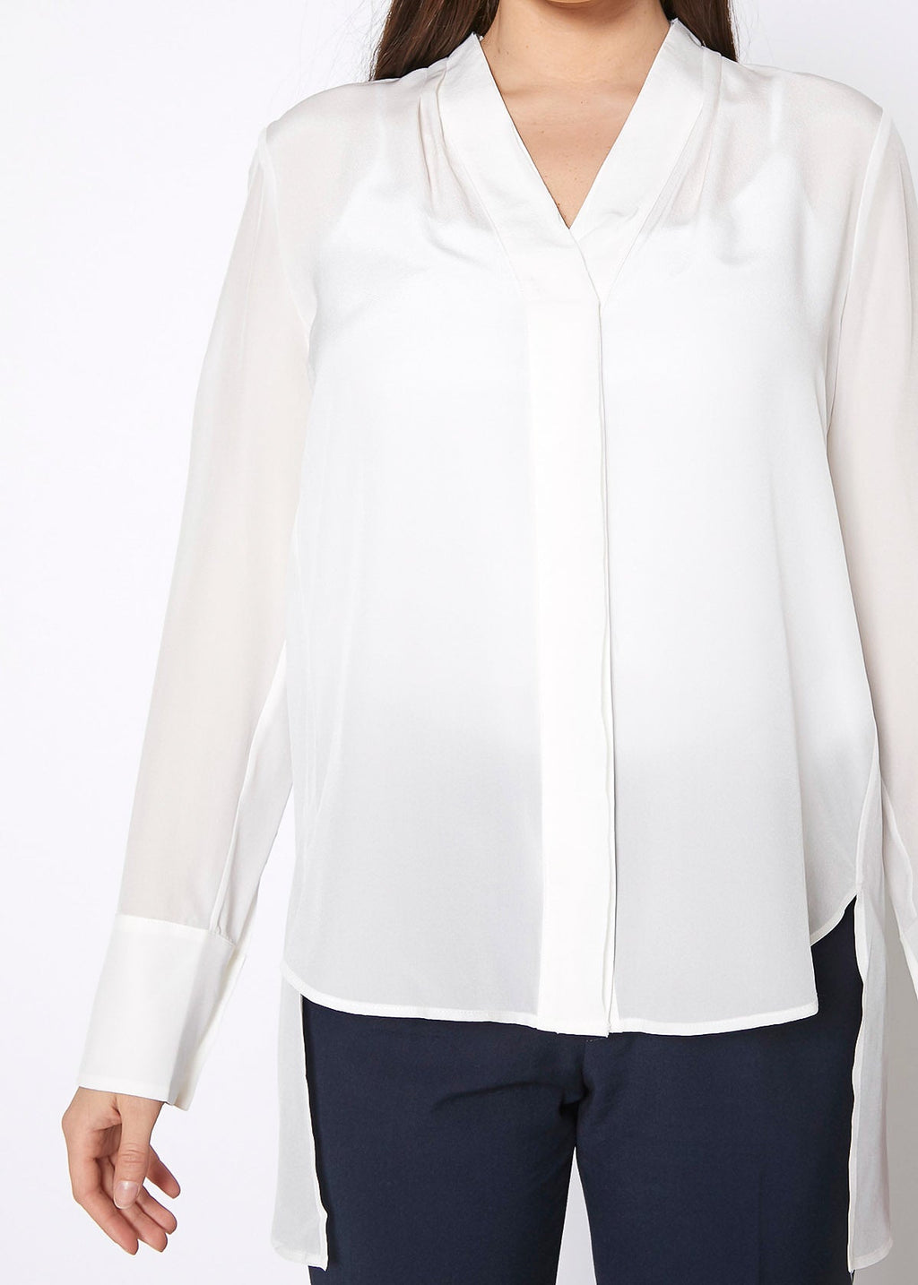 Women's Sheer Placket Hi Lo Blouse