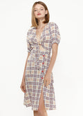 Women's Multi Check Front Tie Hem Blouse