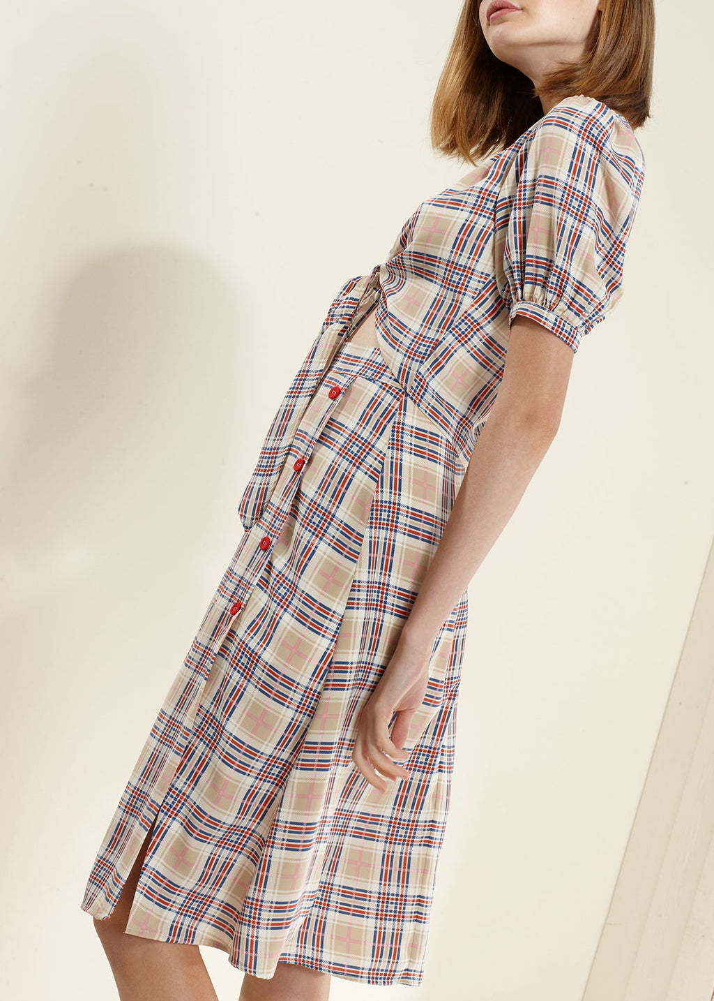 Women's Multi Check Button Down Slit Skirt