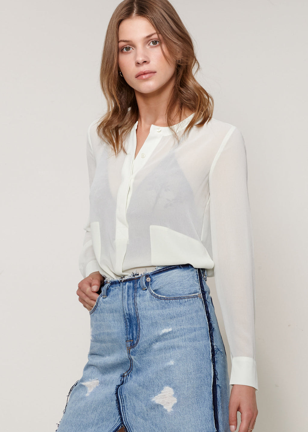 Sheer Button Up Blouse
