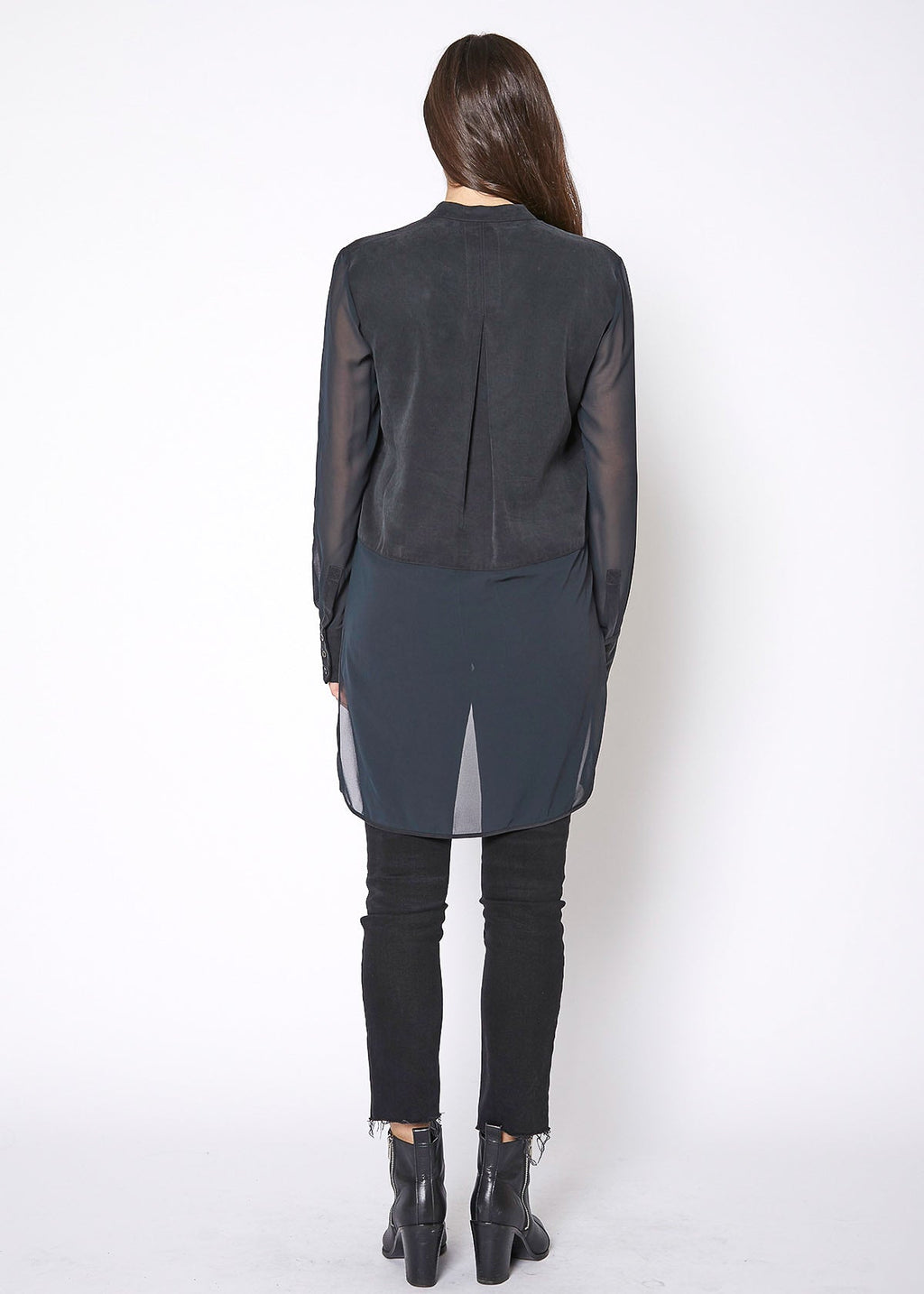 Women's Mesh Contrast Button Up Shirt In Black