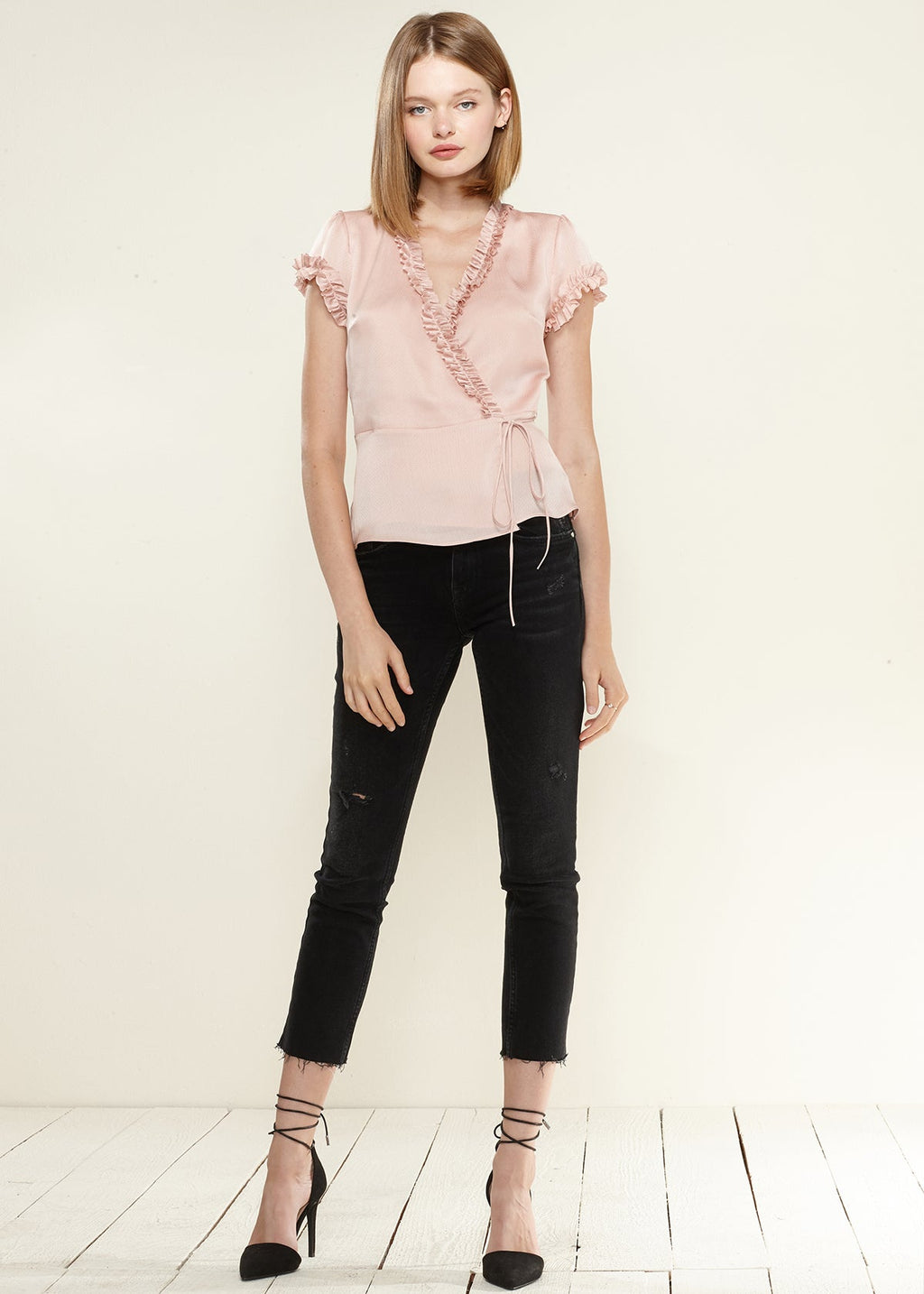 Women's Ruffle Trim Wrap Blouse