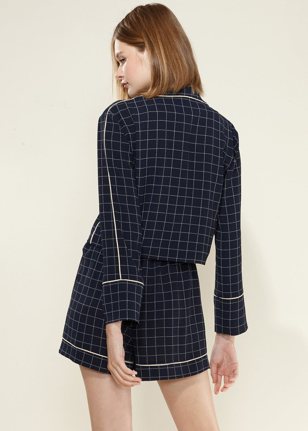 Women's Grid Print Blouse in Navy Plaid