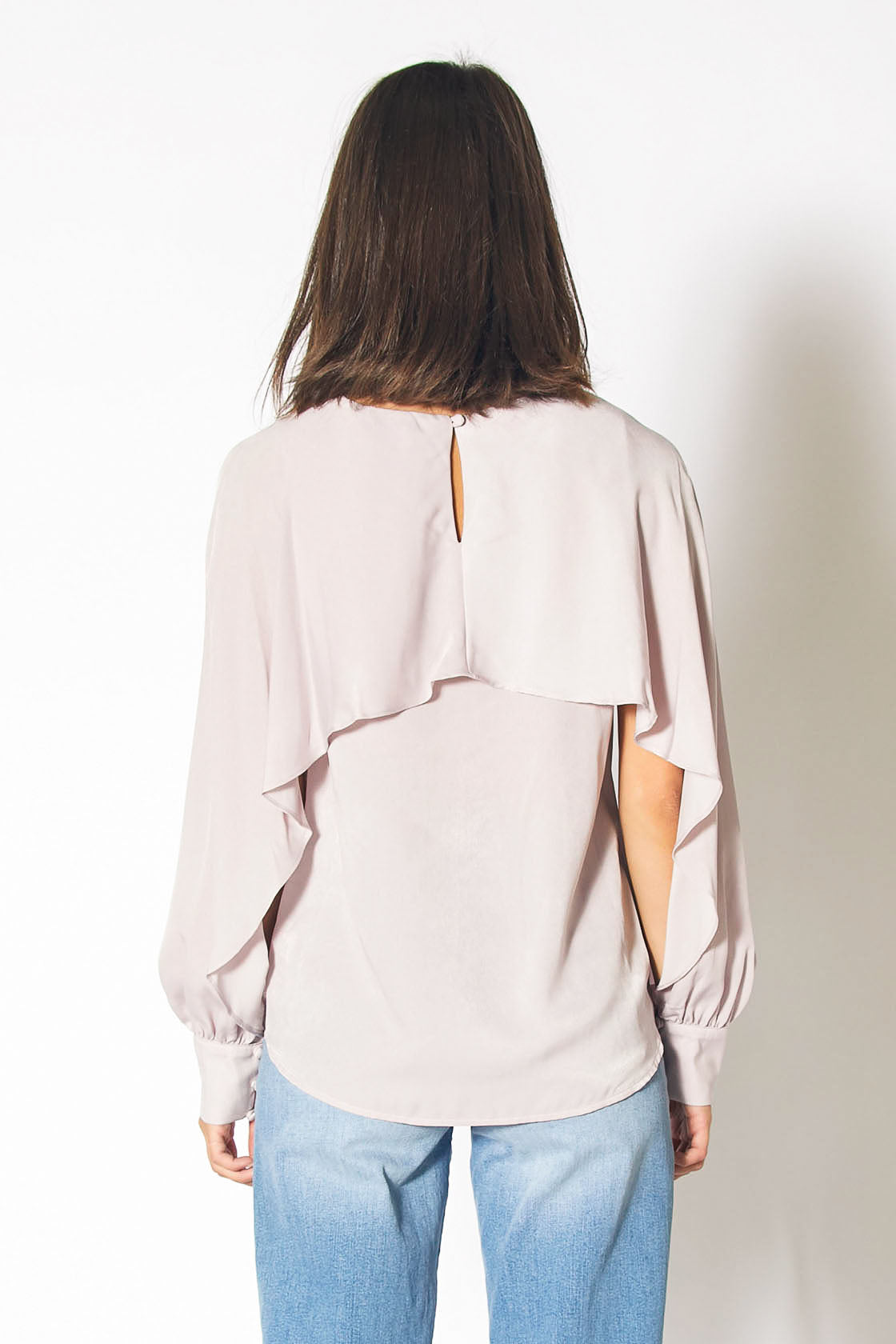 Long Open Sleeve Blouse in Pink Chiffon