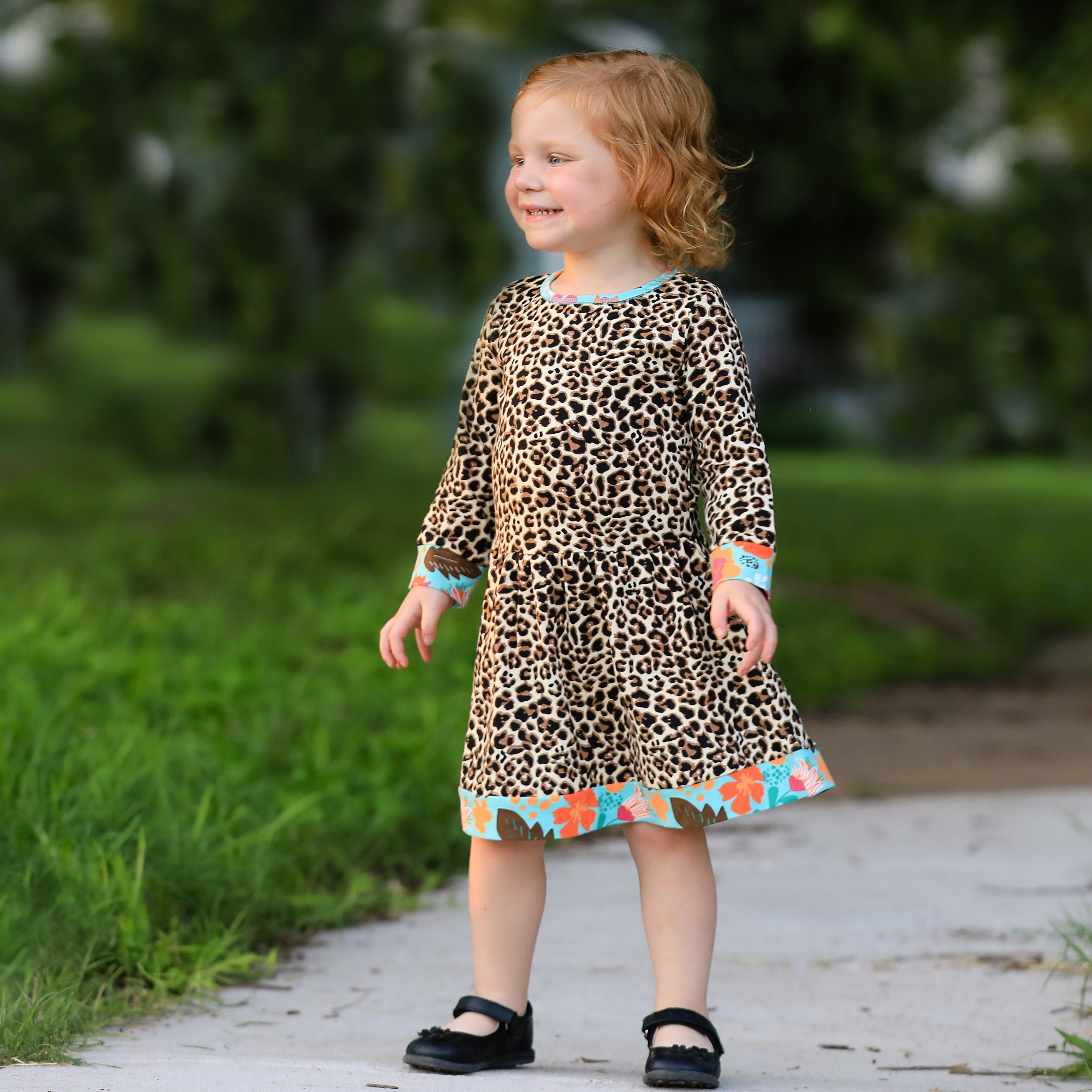 AnnLoren Big Girls Long Sleeve Leopard Fall Floral Dress Boutique