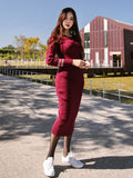 Women Elegant Long Sleeve Bodycon Midi Dress | Slim Fit Mid-Calf Knit