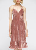 Women's Velvet Spaghetti Strap Ruffle Hem Midi Dress In Rogue