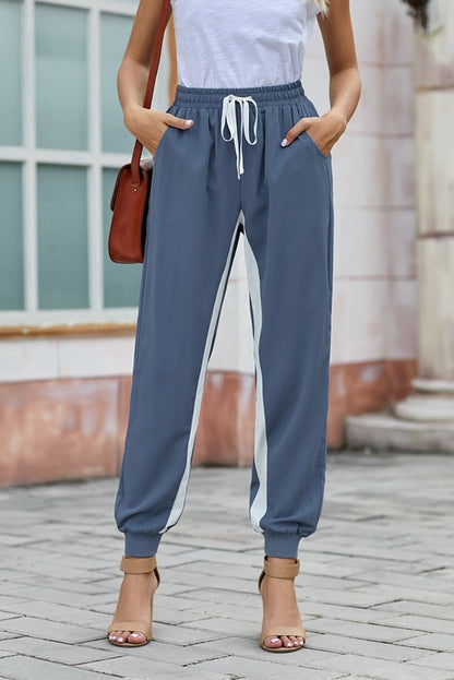Casual Striped Drawstring Pants