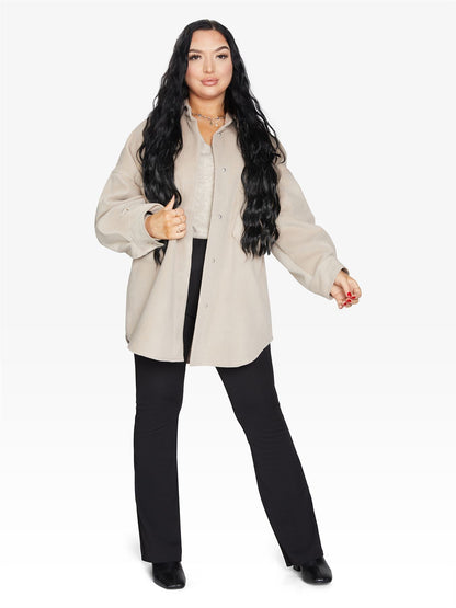 Rose Eleusis oversized patch pocket shacket, a stylish jacket with large patch pockets and relaxed fit, perfect for casual wear.
