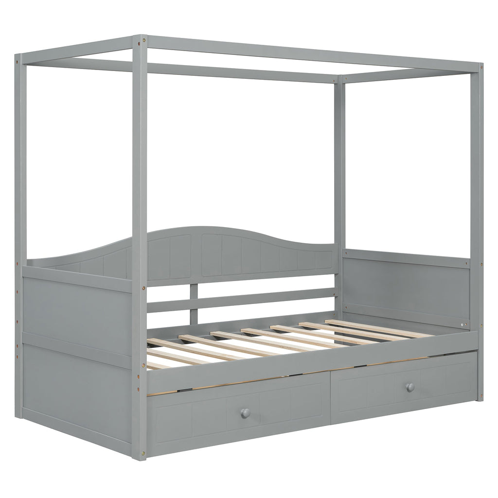 Twin Size Canopy Day Bed with 2 Drawers, Canopy Bed Frame for Bedroom