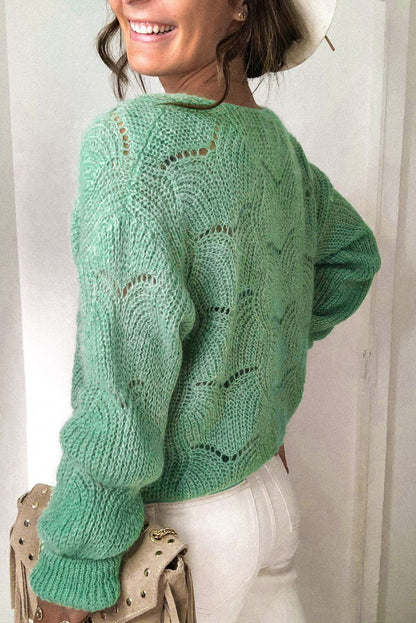 Khaki V Shaped Neckline Buttoned Knit Sweater