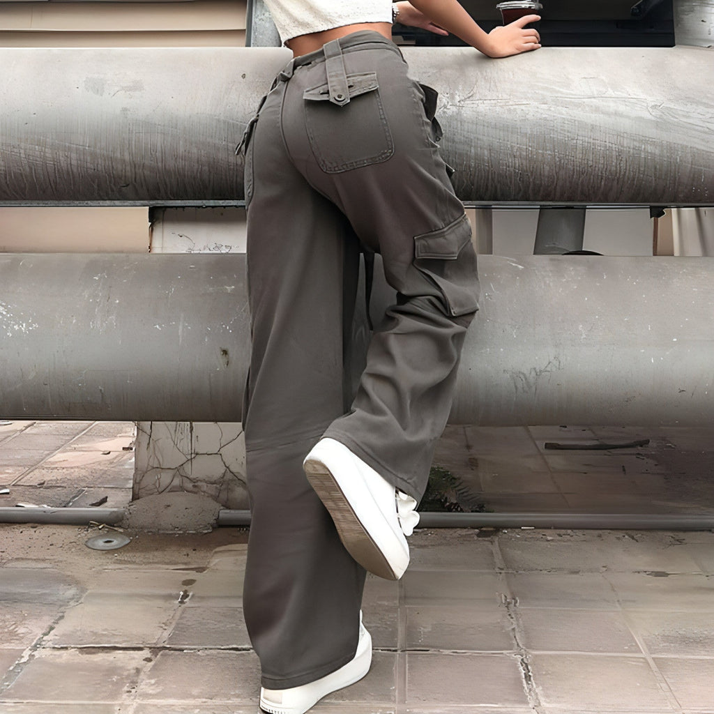 Vintage Multi Pocket Belt Casual Workwear Jeans Women