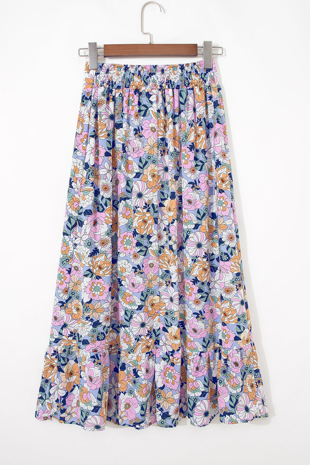 Floral Lace Up High Waist Ruffle Maxi Skirt