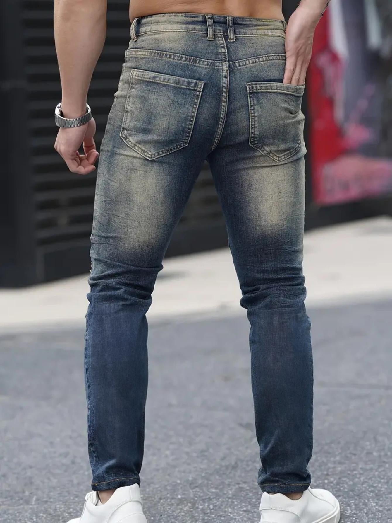 Men’s Ripped Stretch Jeans – Navy High Street | Urban Cool 25 Edition