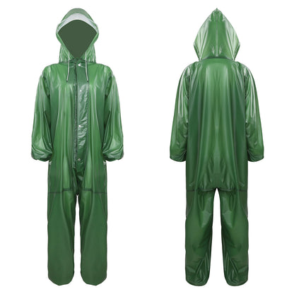 Adults One Piece Full-body Hooded Raincoat Hood with Drawstring Front Button And Zipper One-piece Waterproof Jumpsuit Workwear