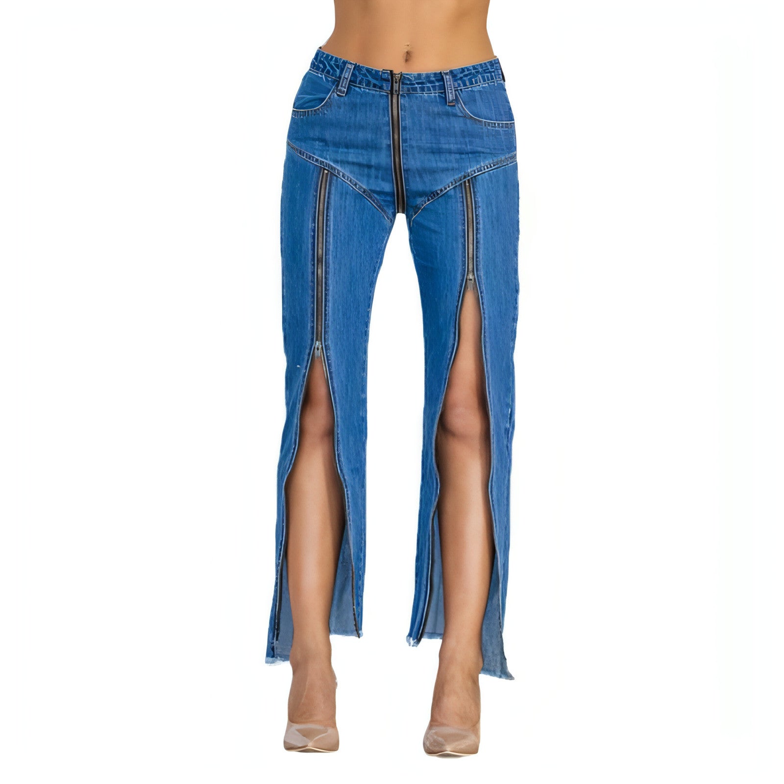 UrbanEase™ Women Zipper Jeans Women Unique Dark Blue Denim