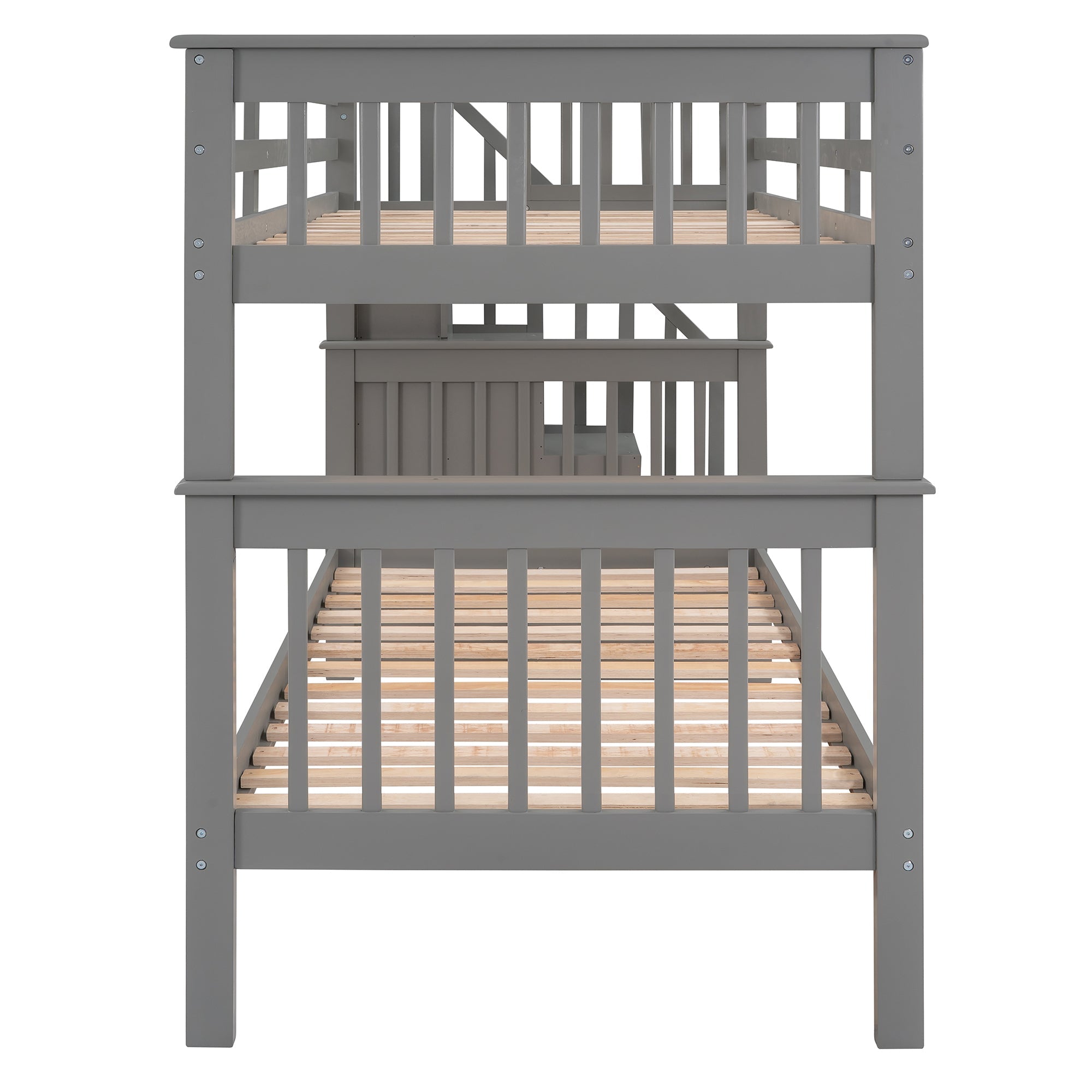 Stairway Twin-Over-Twin Bunk Bed with Three Drawers for Bedroom, Dorm
