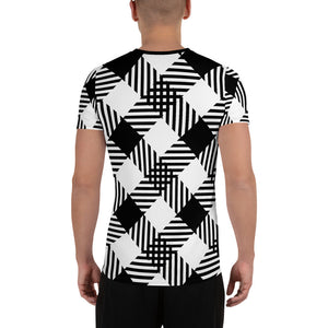 Mens Performance Sport T-shirt - Black and White Plaid Print