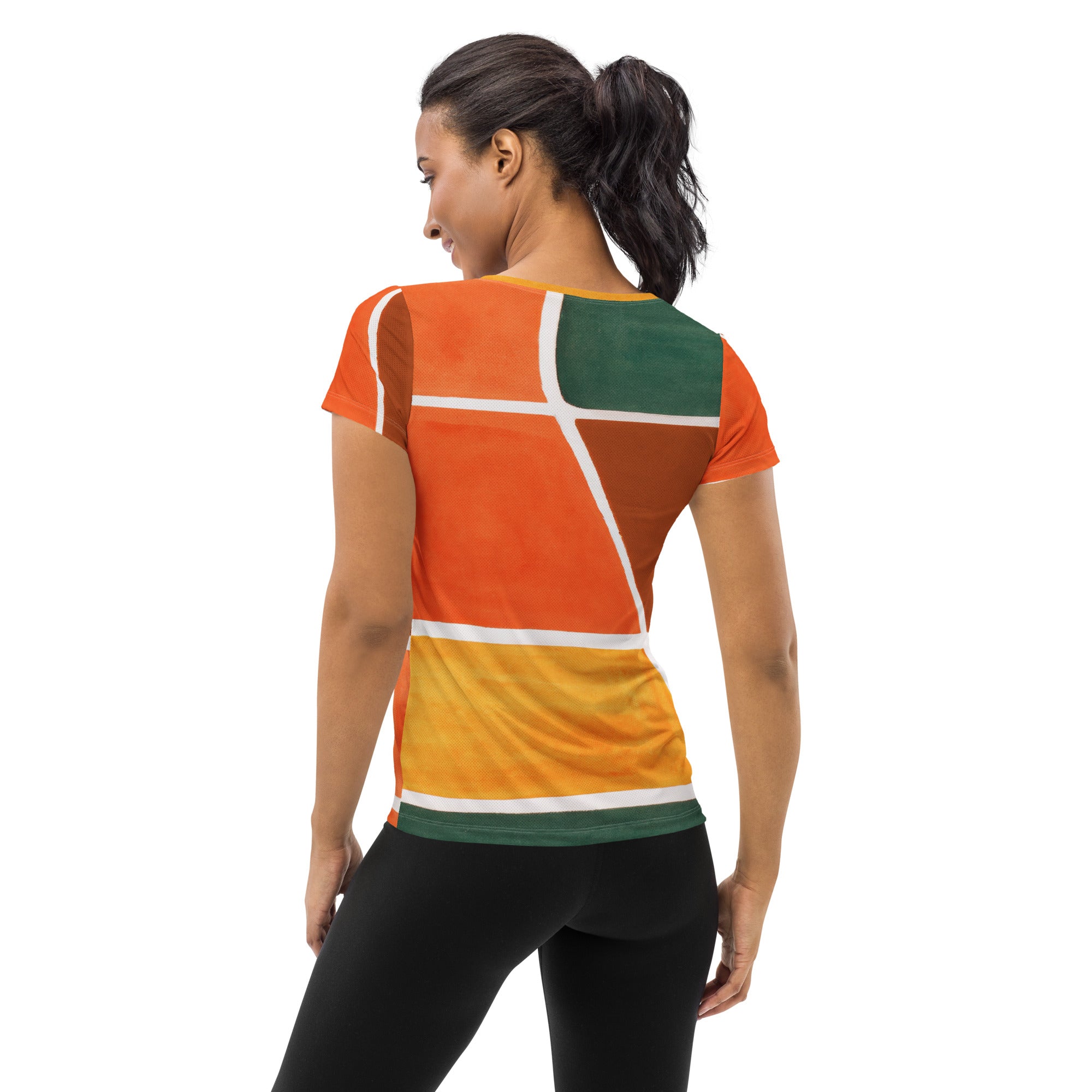 Womens Stretch Fit Athletic Sports T-shirt - Orange Green Boho Pattern
