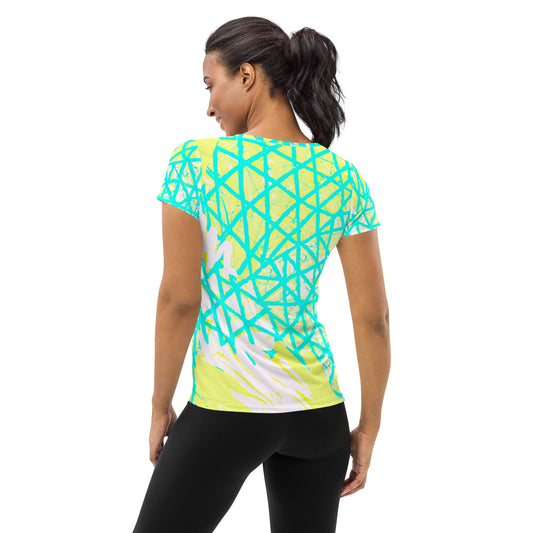 Womens Stretch Fit Athletic Sports T-shirt - Cyan Blue Lime Green