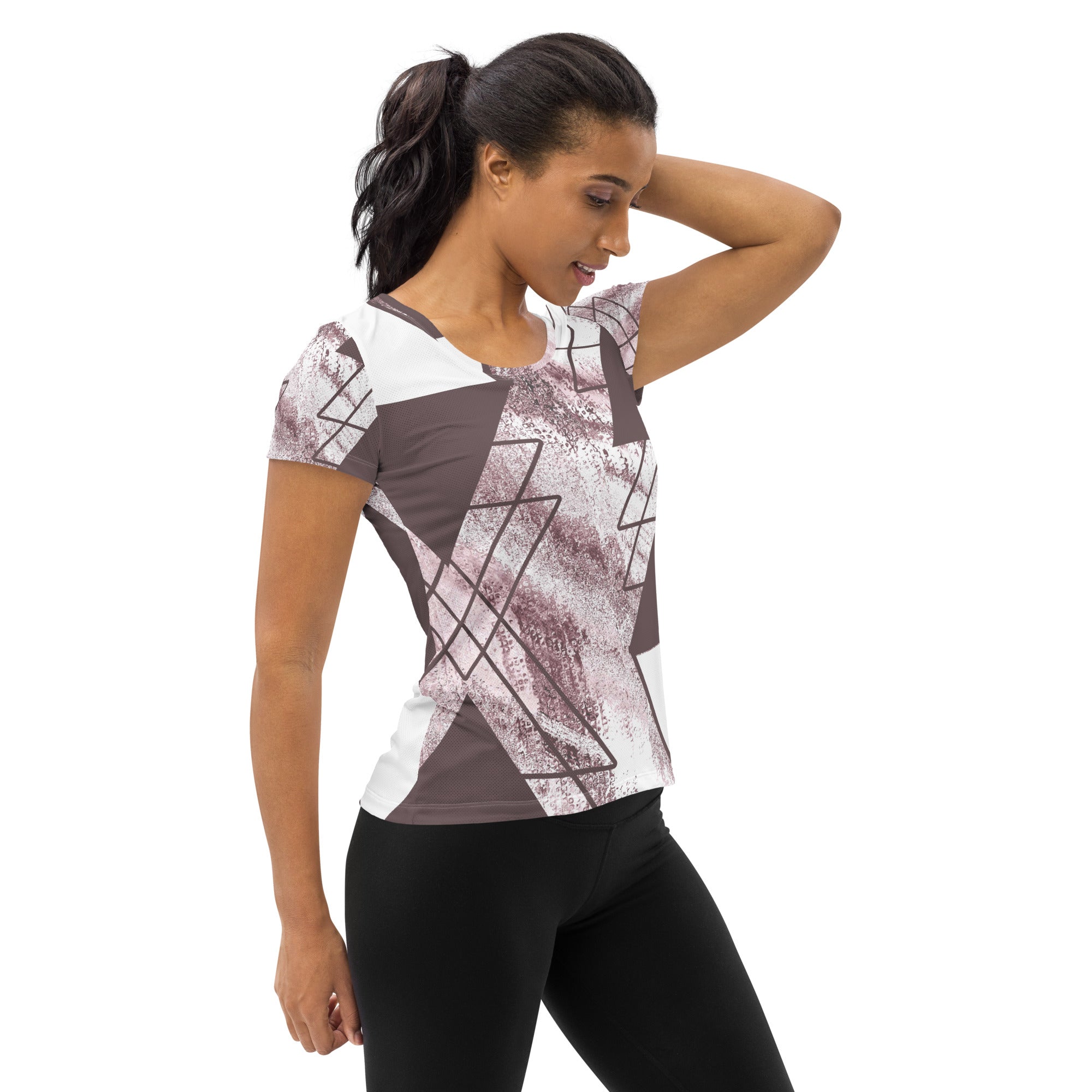 Womens Stretch Fit Athletic Sports T-shirt - Mauve Rose and White