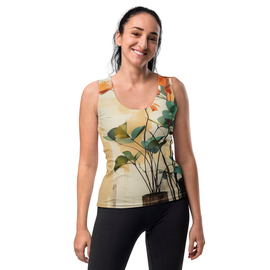 Womens Stretch Fit Tank Top - Rustic Botanical Plants